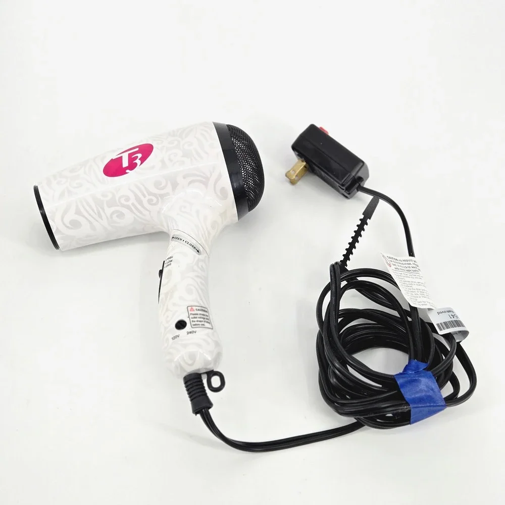 T3 Bespoke Labs 83818 Overnight Tourmaline Travel Foldable Hair Dryer White NEW